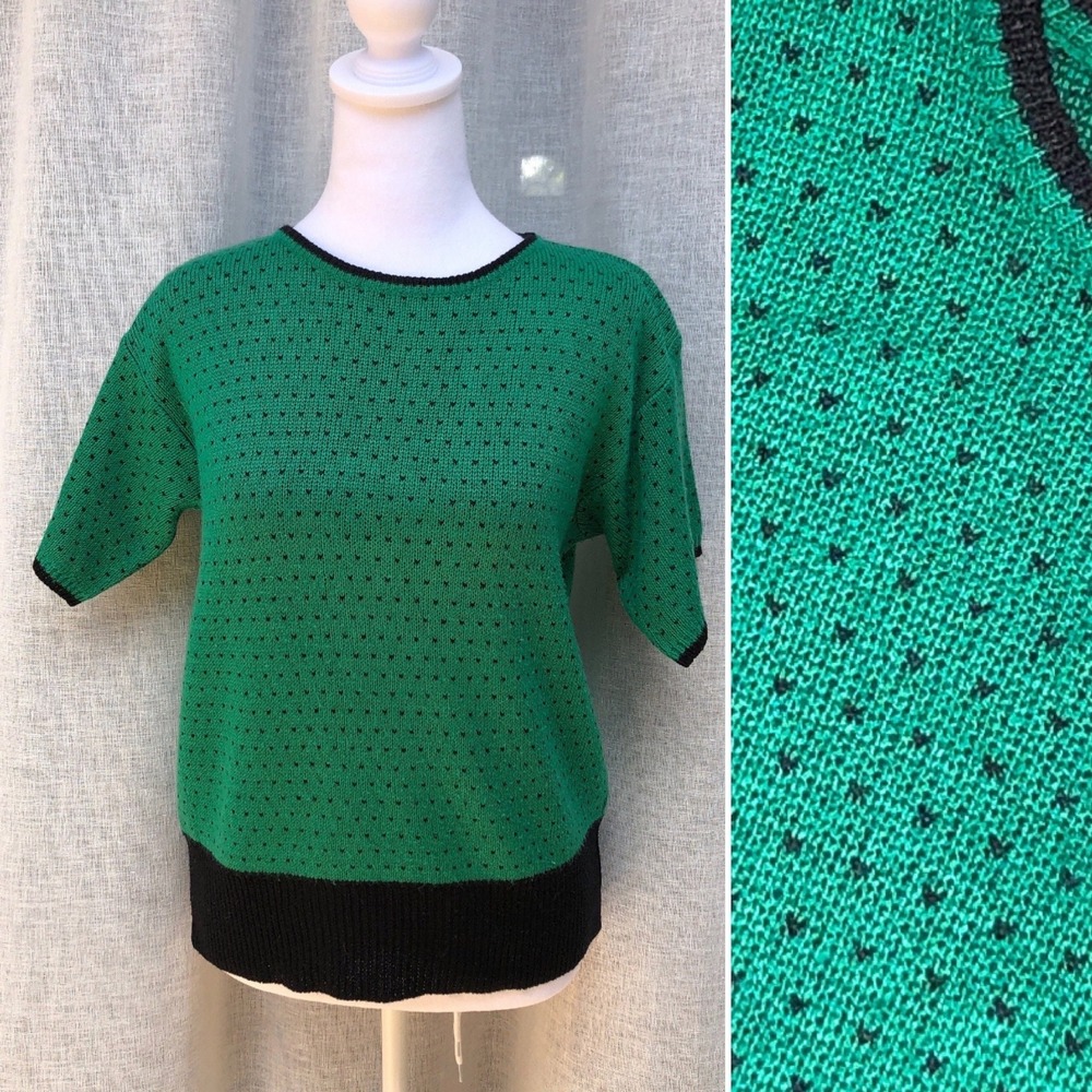 Liz Claiborne vintage Black and Green Acrylic Short sleeve knitted Sweater